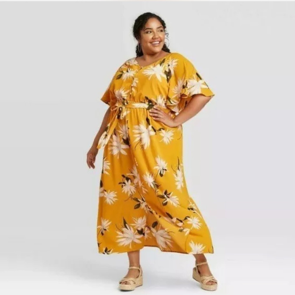 Ava & Viv Yellow Floral Maxi Dress Size 3X